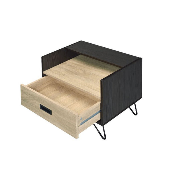English Elm One Drawer Nightstand With Open Compartment – Modern Industrial Oak & Black Accent Table For Storage B016P256521