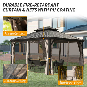 English Elm 10' X 14' Hardtop Gazebo - Durable Aluminum Frame, Double Roof, Curtains & Netting For Year-Round Comfort W1859S00160