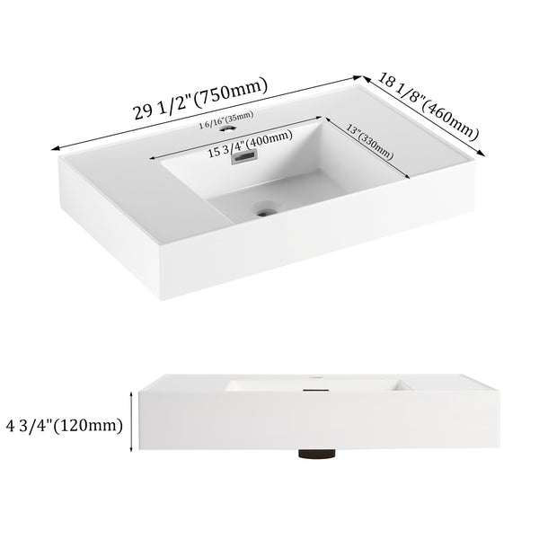 English Elm 30 Resin Gel-Coated Bathroom Basin Vanity Top, 30" White Durable Scratch-Resistant Modern Design W1972P186772