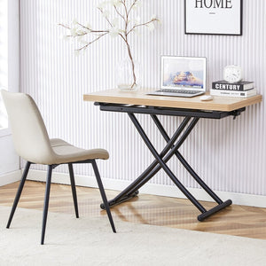 English Elm Table and Chair Set Adjustable Height Mdf Wood Grain Top with Four Pu Seats W1151S03991