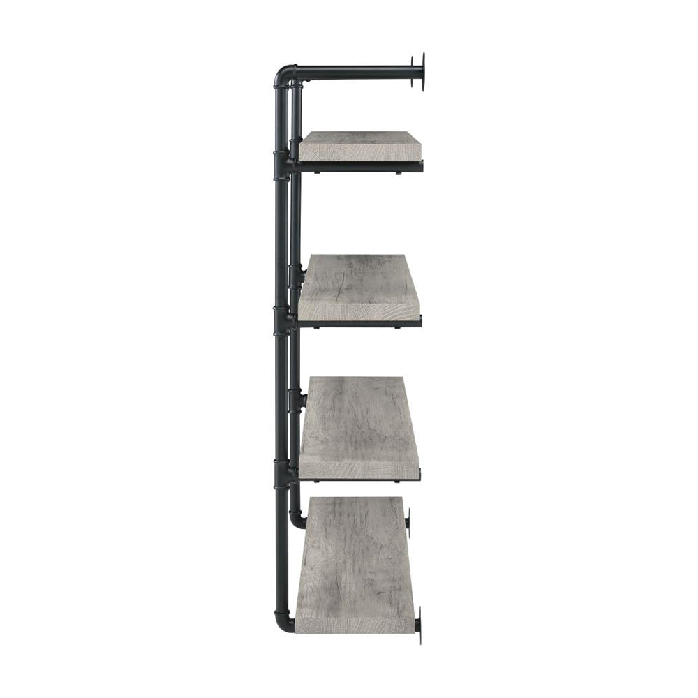 English Elm 39-inch Industrial Wall Bookshelf with 4 Open Shelves, Grey Driftwood Pipe Frame Accent, Stylish Storage B016P381016