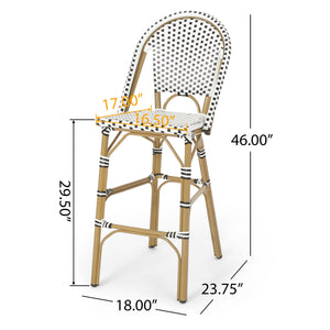 English Elm Christopher Knight Home® - 29.5" Outdoor PE Rattan French Barstool with Bamboo-Print Aluminum Frame, Durable Wicker Cafe Charm White+Black 71422.00BWHI