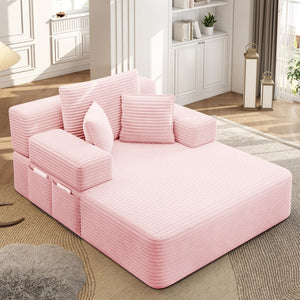 English Elm Luxurious Corduroy Frameless Chaise with Sleeper Conversion Foam Cushioning and Storage Pocket Baby Pink W3219P459763