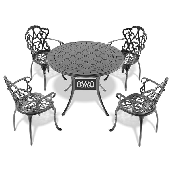 English Elm 5-Piece Elegant Cast Aluminum Patio Furniture Set With Off-White Cushions For Ultimate Comfort W1710S00072