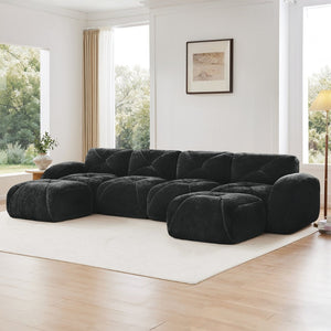 English Elm U-shaped Modular Velvet Sofa Tufted Cushions High Density Foam Living Room Sectional Black W714S01605