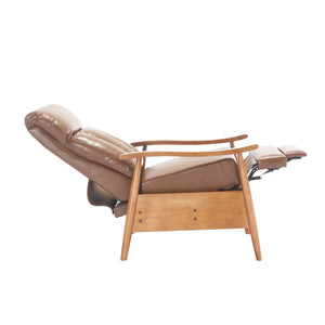 English Elm COOLMORE Mid-Century Recliner Armchair with Footrest, Plush Foam Cushion, Solid Wood Frame Comfort Light Brown W1539P210126