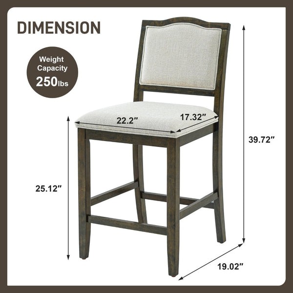 English Elm Counter Height Rubberwood Barstools Set of 2 Upholstered Seats for Kitchen Island Brown N752P377070D