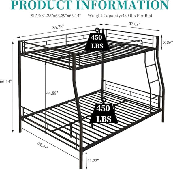 English Elm Heavy Duty Steel Full Over Queen Bunk Bed Adult Guest Room Powder Coat Frame W840S00001