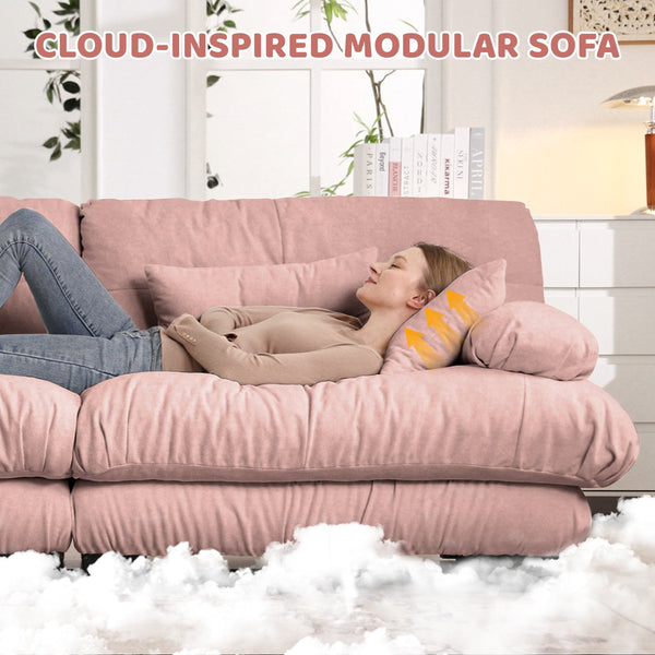 English Elm Free Modular Sectional Sofa - L-Shaped 4-Seater Cloud Couch In Soft Vintage Chenille Pink Comfort W714S01014