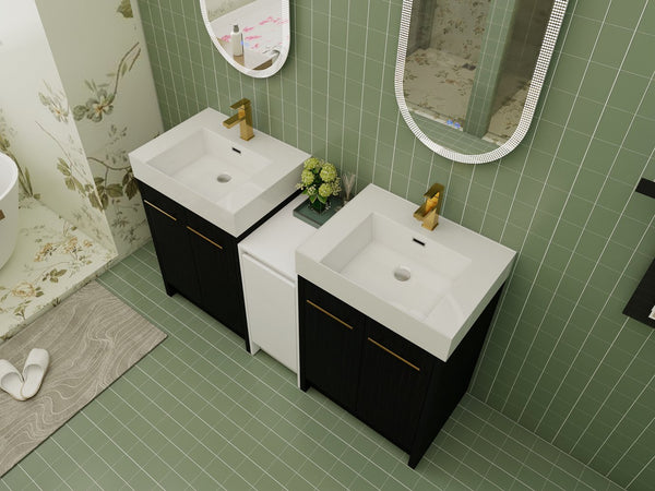 English Elm 60 Inch Freestanding Bathroom Vanity With Modern Resin Sink, Soft-Close Doors & Ample Storage Space W999S00299
