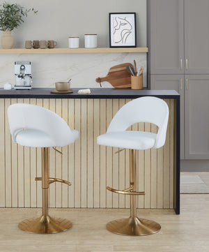 English Elm Adjustable Swivel Barstools Set of 2 Fabric Seat Black Metal Base Kitchen Counter White B202S02008