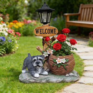 English Elm Schnauzer Solar Led Resin Planter Statue Outdoor Garden Accent for Patio Decor W5398P464236