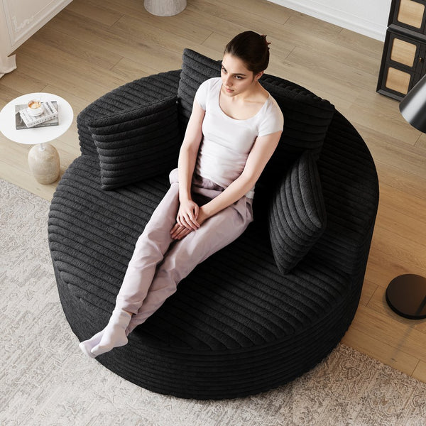 English Elm 50''L Plush Corduroy Sponge Single Sofa Bed with No Assembly, Fluffy Modern Sleeper for Living Areas Black W834P337428