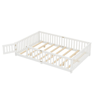 English Elm Queen Kids Floor Bed with Safety Guardrails and Door for Independent Sleep, Pine Frame, 82.7"x62.6" White W1580P338953