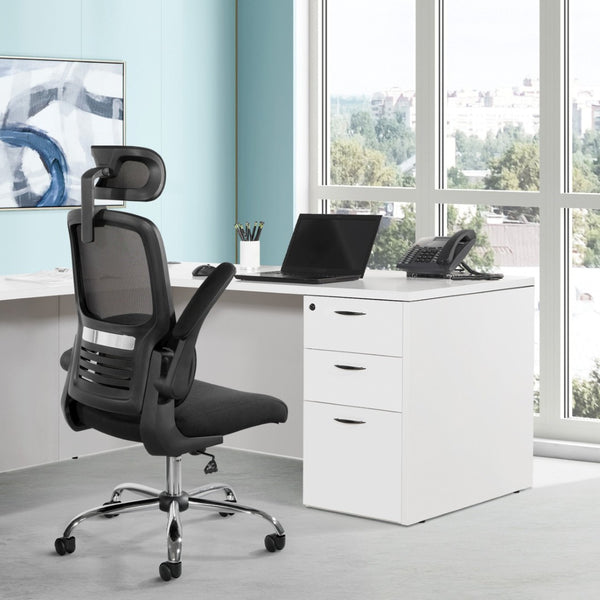 OSP Home Furnishings Mesh Back Executive Office Chair with Lumbar Support Headrest and Ergonomic Foam Seat EM60020CHR-3