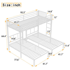 English Elm Twin Triple Bunk Bed Metal L-shaped Frame Sleeps Three Kids White Finish W1580S00567