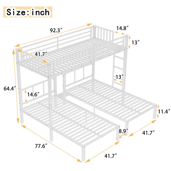 English Elm Twin Triple Bunk Bed Metal L-shaped Frame Sleeps Three Kids White Finish W1580S00567