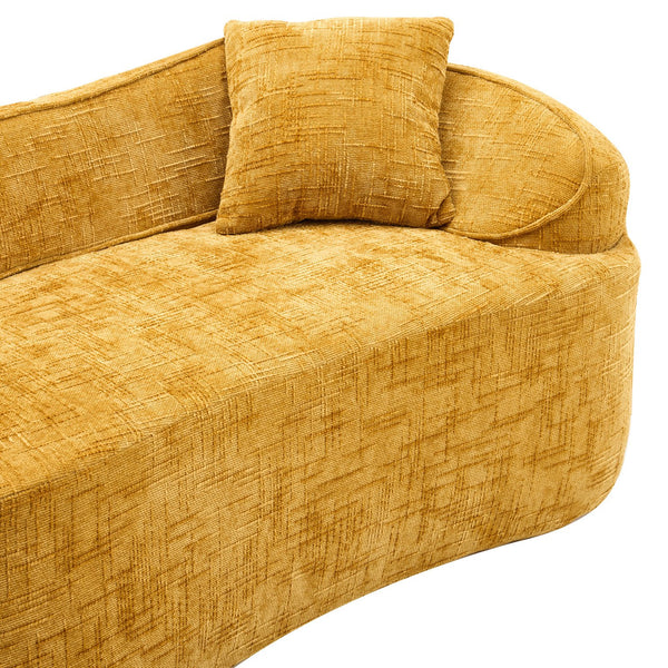 English Elm Yellow Curved Two-Person Compressed Sofa with Chenille Fabric, Spring Support, 2 Pillows, No-Assembly W3612P350748