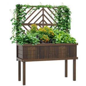English Elm Outsunny Raised Garden Bed With Trellis - Perfect For Climbing Plants, Veggies & Small Spaces! W2225P174445-GIGA