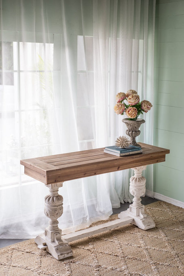 English Elm 59x18x32" Alcott Buffet Table - Vintage Whitewashed Fir Sideboard, Rustic Heirloom Charm for Dining & Entryway, Versatile Storage W2078P201491