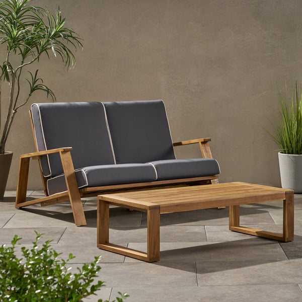 English Elm Christopher Knight Home® - PALOMA Acacia Wood Loveseat with Weather-Resistant Cushions and Outdoor Coffee Table Set for Patio Conversations and Relaxation Grey 68611.00DGRY