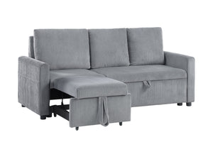 English Elm Oswin Gray Corduroy Sofa with Pull-Out Chaise, Underseat Storage & Side Pocket — Plush Compact Lounge B061S00884