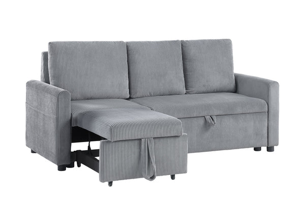 English Elm Oswin Gray Corduroy Sofa with Pull-Out Chaise, Underseat Storage & Side Pocket — Plush Compact Lounge B061S00884