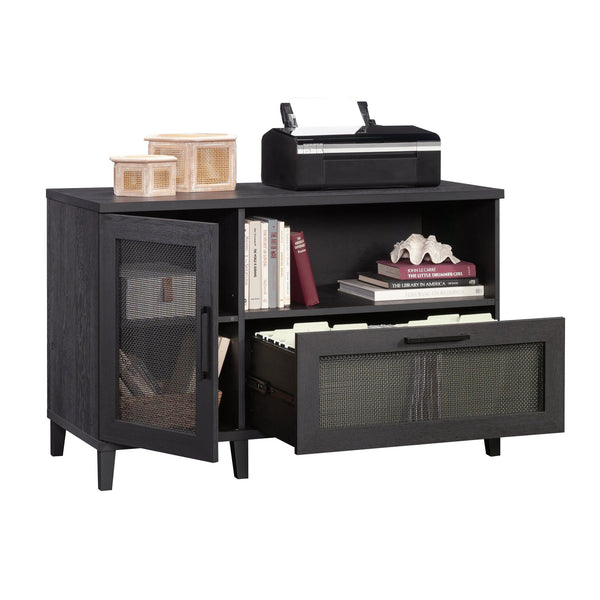 English Elm File Credenza Black Finish – Sleek Engineered Wood Storage with Adjustable Shelf, Smooth-Glide Drawers, Durable Design (53.36"L x 23.44"W) B356P402621