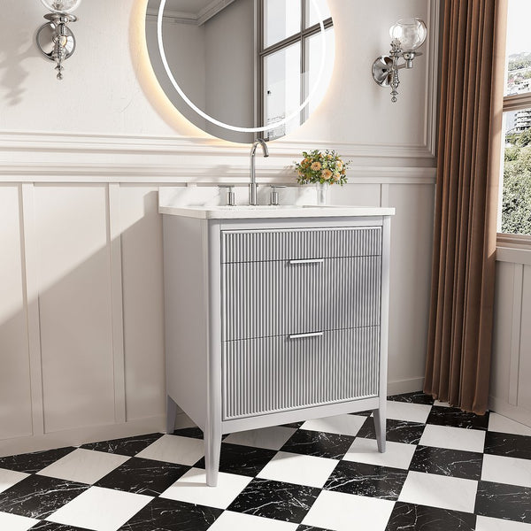 English Elm Fully Assembled 30'' Grey Freestanding Bathroom Vanity With Marble Top & Dual Handle Sets - Ready To Use! W1826P308972