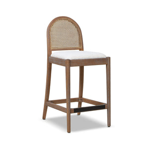 English Elm Jennifer Taylor Home - Panama 26.5" Curved Back Cane Rattan Counter Stool Set of 2 with Oak Frame, Bouclé Upholstery & Brass Footrest White B2719P238389