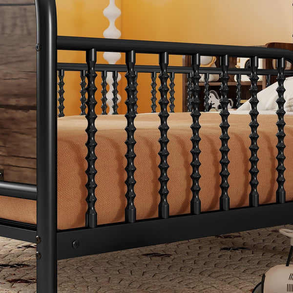 English Elm Twin Solid Wood Platform Bed with Guardrail for Kids, Low-Profile Sturdy Pine Frame, Safe Sleep Solution Black 45.87 L x 17.72 W x 11.22 H W2593P337457