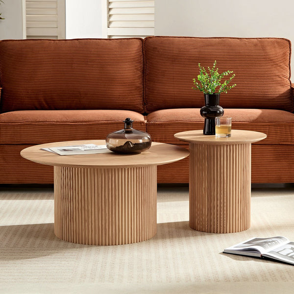 English Elm 17.71 Mid Century Tambour Round Fluted Side Table, Oak MDF Accent Table for Living Room & Bedroom W876P198964