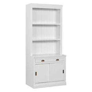 English Elm 83.4"Tall White Bookshelf Suite With Led Lighting, Sliding Doors & Drawers For Stylish Storage Solutions N751S059620K