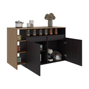 English Elm Wenge Two-tone Oak Kitchen Island with Cabinet Storage and Open Side Shelving B062S01862