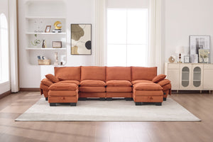 English Elm Sectional Modular Cloud Sofa Deep Corduroy Upholstered Comfort for Living Room Studio Orange W395S00135