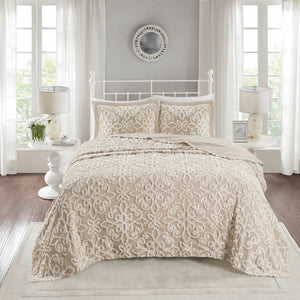 English Elm 3 Madison Park Sabrina Tufted Cotton Chenille Bedspread Set King/Cal King Oversized Floral Medallion Bedding, OEKO-TEX Certified for Safe, Lightweight Comfort taupe 16.14 L x 18.11 W x 5.91 H B035129059