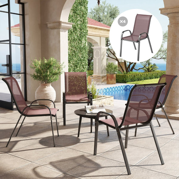 English Elm Outsunny Stackable Patio Dining Chair Set 4 Mesh Seat Steel Frame Backyard W2225P485581