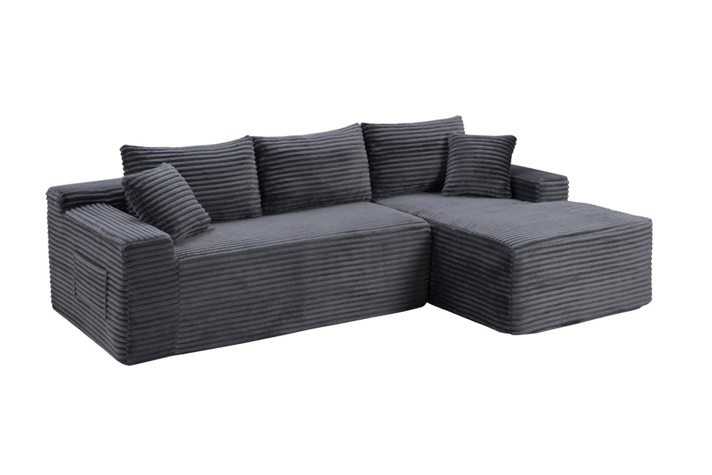 English Elm 106.3" Jumbo Corduroy L-shaped Sectional Deep Seat Sofa No Assembly Modern Living W5515S00035