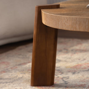English Elm 36.61" Round Solid Wood Herringbone Coffee Table Tapered Legs Rustic Living Room W3158P453163