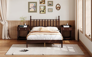 English Elm Full Full Size Wood Platform Bed with Gourd Headboard, Walnut Retro Charm, Solid Slat Support, 500LB Capacity N733P338317D