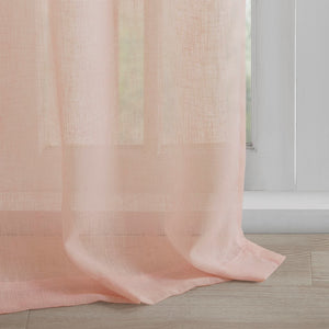 English Elm Floral Tab-Top Curtain Panel - Soft Blush Faux Linen, Removable Rosette Pins For Chic Décor Style B03598197