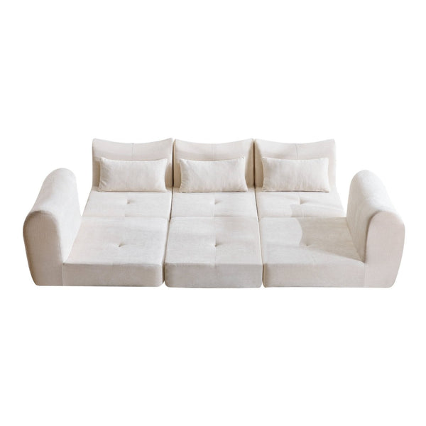 English Elm Modular Cloud Sectional Sofa Bed with Flannelette Upholstery for Flexible Living White W1829S00073
