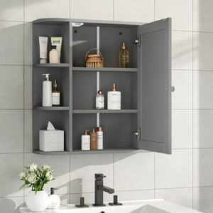 English Elm Bathroom Wall Cabinet with Mirror Door Open Shelving and Adjustable Interior Storage Gray N817P375228G