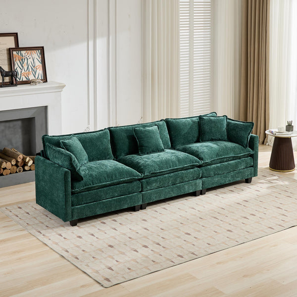 English Elm Cloud 3-Seat Modern Sectional Sofa In Soft Green Chenille - Comfy, Modular & Ergonomic Design For All Spaces W1143S00016