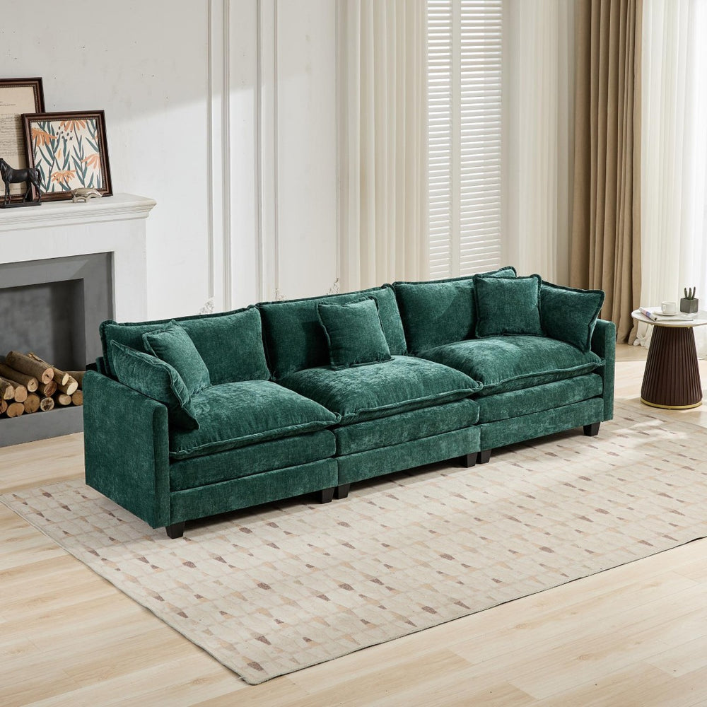 English Elm Cloud Modular Three Seat Sofa Chenille Upholstered with Double Layer Cushions for Living Room Green W1143S00064