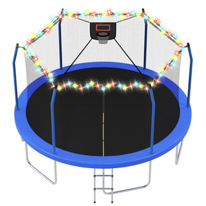 English Elm 16ft Round Outdoor Trampoline Galvanized Steel Frame Basketball Hoop Safety Net Blue N739S000004C