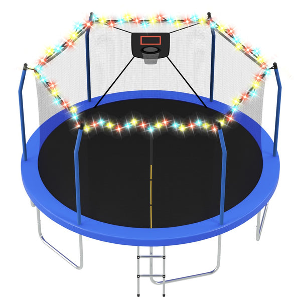 English Elm 16ft Round Outdoor Trampoline Galvanized Steel Frame Basketball Hoop Safety Net Blue N739S000004C