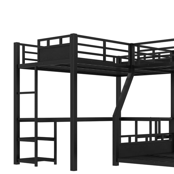 English Elm L-Shaped Metal Bunk Bed With Slide, Twin Loft, Desk & Storage Shelves - Space-Saving Design In Black! W1580S00278