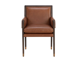 Sunpan Mauti Dining Armchair: Vintage-Inspired Design with Rustic Charm and Handcrafted Leather Elegance Brown / Shalimar Tobacco Leather
