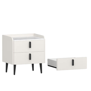 English Elm Nightstand with Marble-Pattern Top and Raised Guard, 2 Drawers for Organized Stylish Bedroom Decor White 23.4 L x 18.5 W x 9.06 H N733P332142K